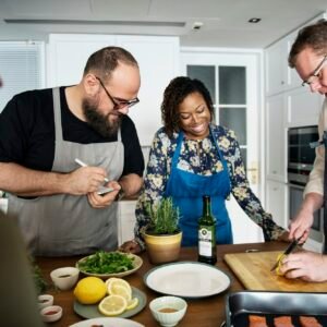 Diverse people joining cooking class