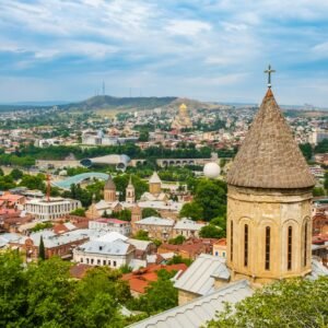 Tbilisi old town with ancient churches and modern architecture, Georgia